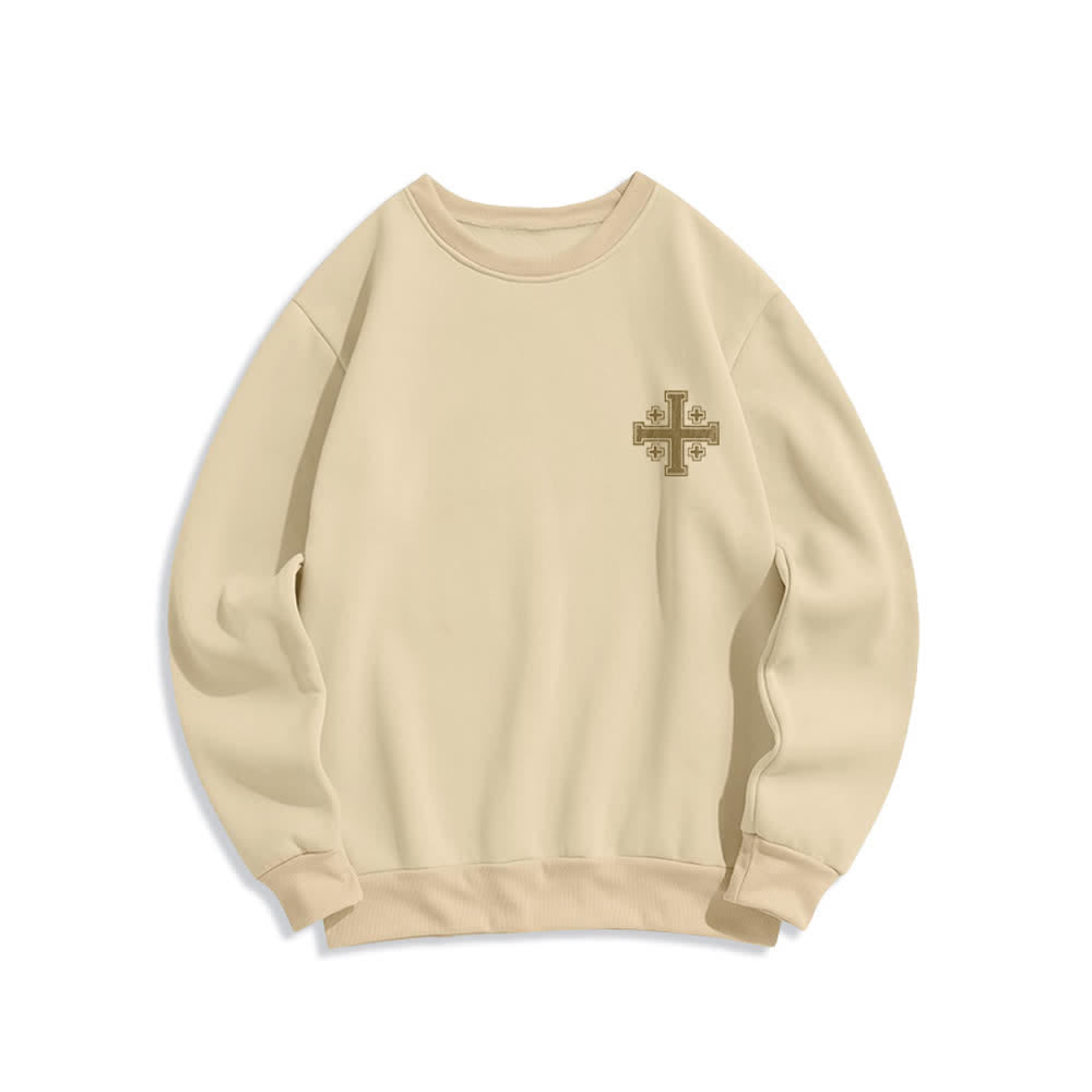 Christianartworkshop Oversize-Sweatshirt mit Rundhalsausschnitt und Used-Look-Kreuzmuster am Rücken - image 14