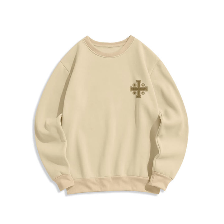 Christianartworkshop Oversize-Sweatshirt mit Rundhalsausschnitt und Used-Look-Kreuzmuster am Rücken - image 14