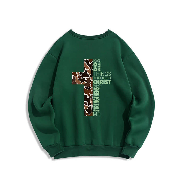 Christianartworkshop Oversize-Sweatshirt mit Rundhalsausschnitt und Camouflage-Kreuzmuster in Olivgrün - image 1