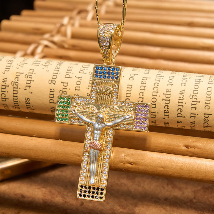 Christianartworkshop Halskette mit eisverziertem, mehrfarbigem Kristallkreuz: Zeichen grenzenloser himmlischer Gnade - Kruzifix - image 0