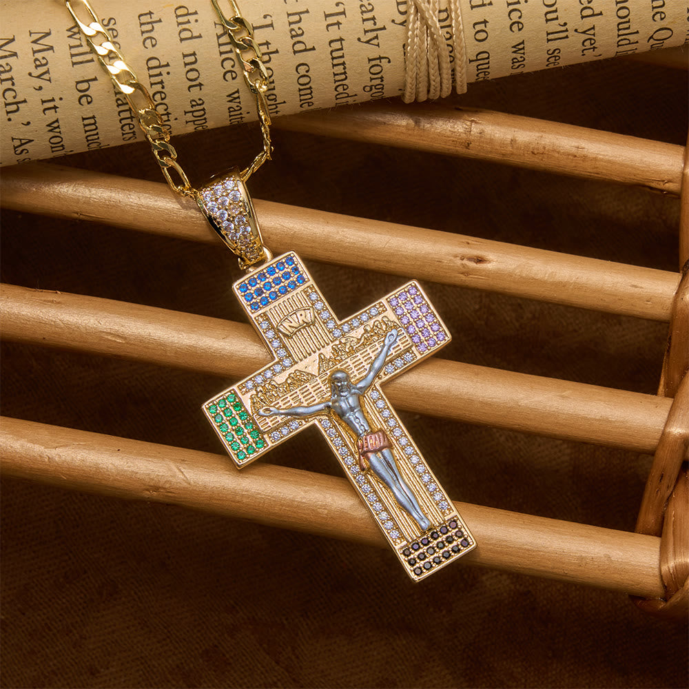 Christianartworkshop Halskette mit eisverziertem, mehrfarbigem Kristallkreuz: Zeichen grenzenloser himmlischer Gnade - image 1