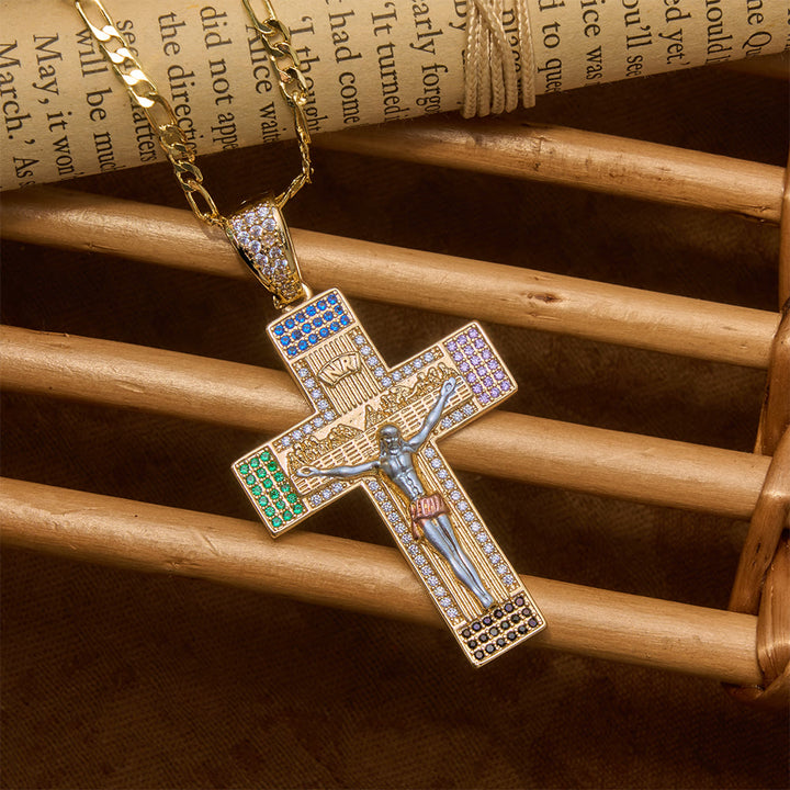 Christianartworkshop Halskette mit eisverziertem, mehrfarbigem Kristallkreuz: Zeichen grenzenloser himmlischer Gnade - image 1