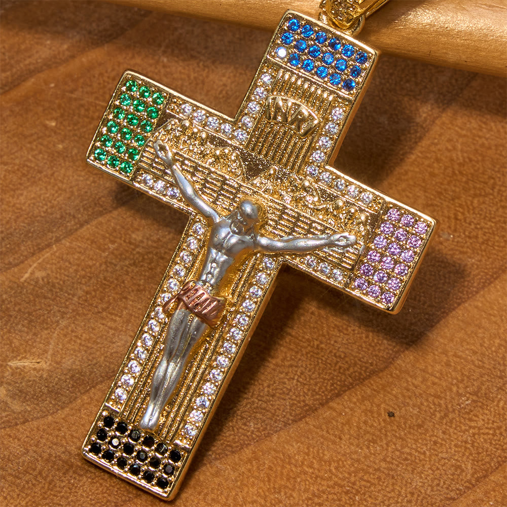 Christianartworkshop Halskette mit eisverziertem, mehrfarbigem Kristallkreuz: Zeichen grenzenloser himmlischer Gnade - image 4