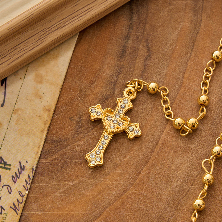 Christianartworkshop Rosenkranz aus glatten Metallperlen mit detailliertem Kruzifix: Symbol der stillen himmlischen Barmherzigkeit - image 3
