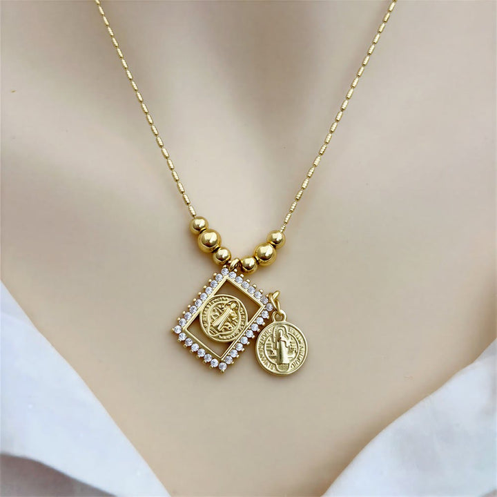 Christianartworkshop Perlenkette mit heiligem Medaillon und Kreuz: Symbol himmlischen Trostes - Jungfrau von Guadalupe & runde heilige Medaille - image 9