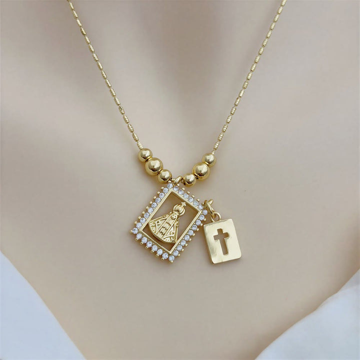 Christianartworkshop Perlenkette mit heiligem Medaillon und Kreuz: Symbol himmlischen Trostes - Jungfrau von Aparecida - image 6
