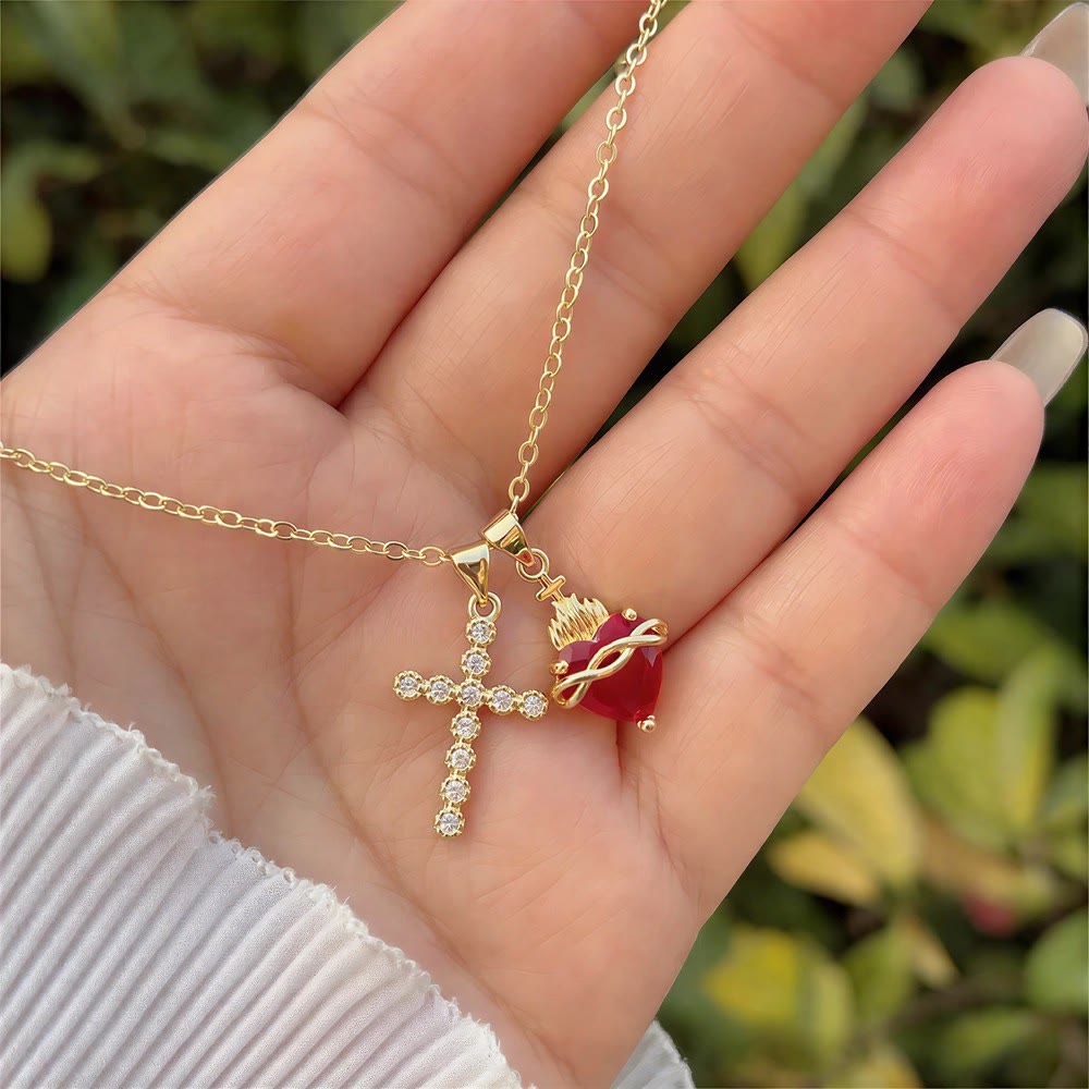 Christianartworkshop Halskette mit Kristallkreuz und Heiligem Herzen: Symbol himmlischen Mitgefühls - Ein Herz, umhüllt vom Unendlichkeitssymbol - image 2