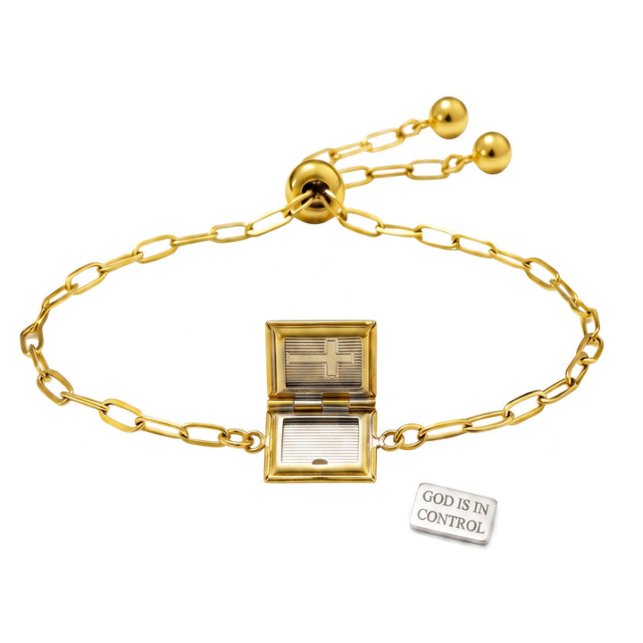Christianartworkshop Klappbares, buchförmiges Medaillonarmband mit Gravur „Innerer Glaube“: Symbol stiller, beständiger Gewissheit - Golden - image 4