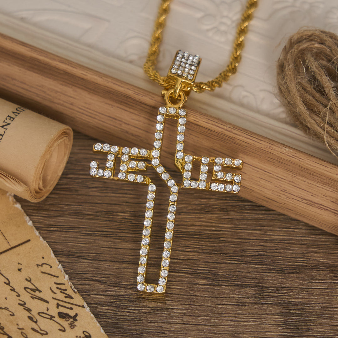 Christianartworkshop Halskette mit hohlem Jesuskreuz und eingelegten Steinen: Symbol des unerschütterlichen Glaubens - image 2