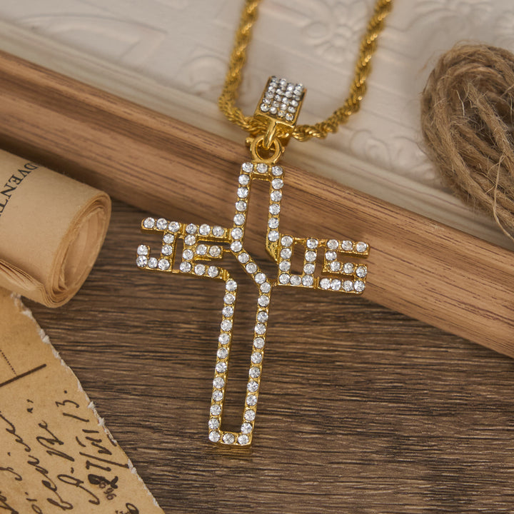 Christianartworkshop Halskette mit hohlem Jesuskreuz und eingelegten Steinen: Symbol des unerschütterlichen Glaubens - image 2