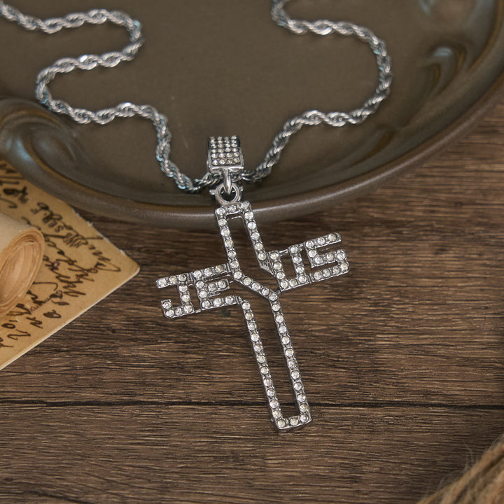 Christianartworkshop Halskette mit hohlem Jesuskreuz und eingelegten Steinen: Symbol des unerschütterlichen Glaubens - Silber - image 4
