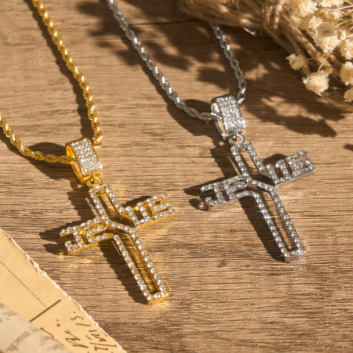 Christianartworkshop Halskette mit hohlem Jesuskreuz und eingelegten Steinen: Symbol des unerschütterlichen Glaubens - image 1