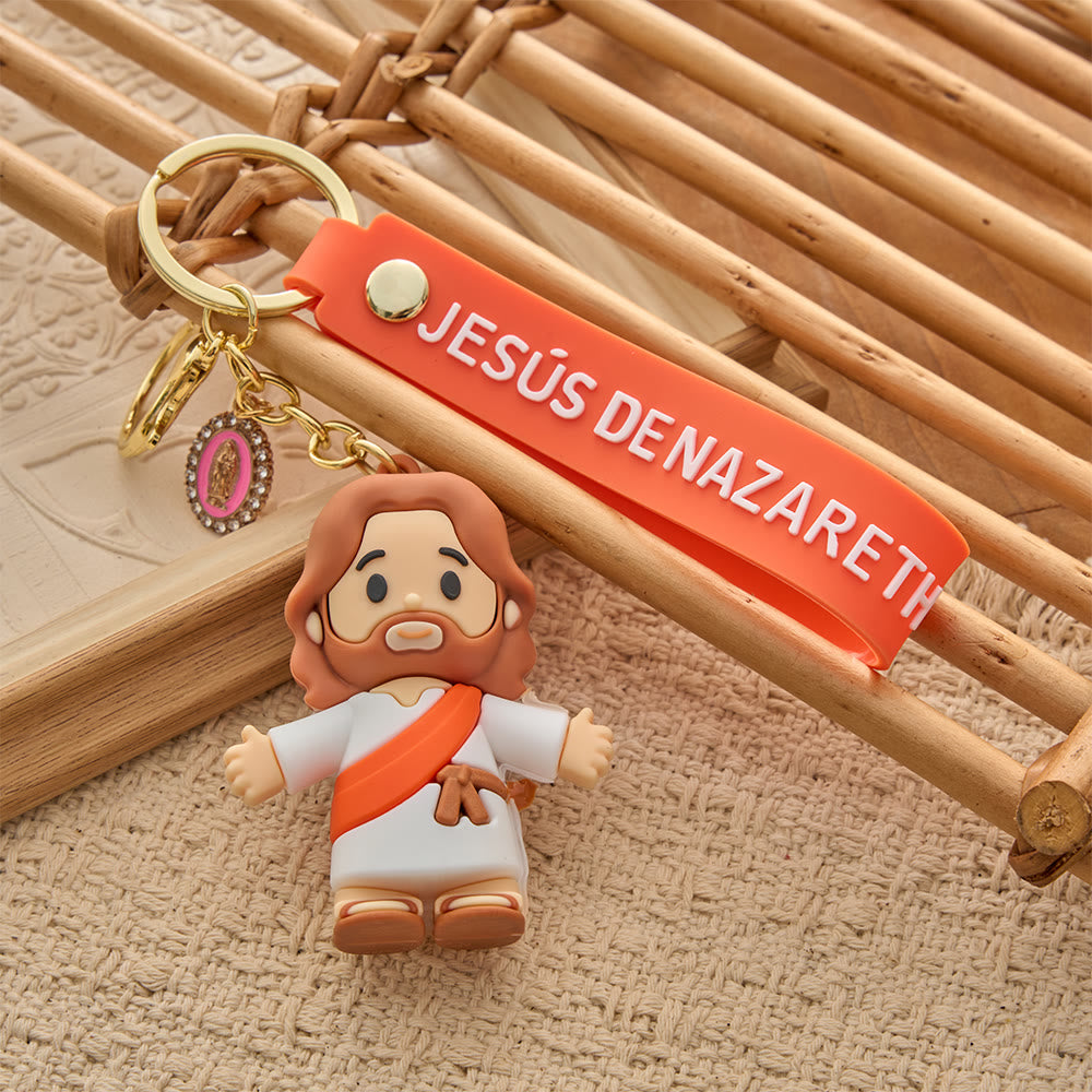 Christianartworkshop Niedlicher Schlüsselanhänger aus Kunstharz mit heiliger Cartoon-Figur: Symbol himmlischer Fürsorge - Jesus - image 1