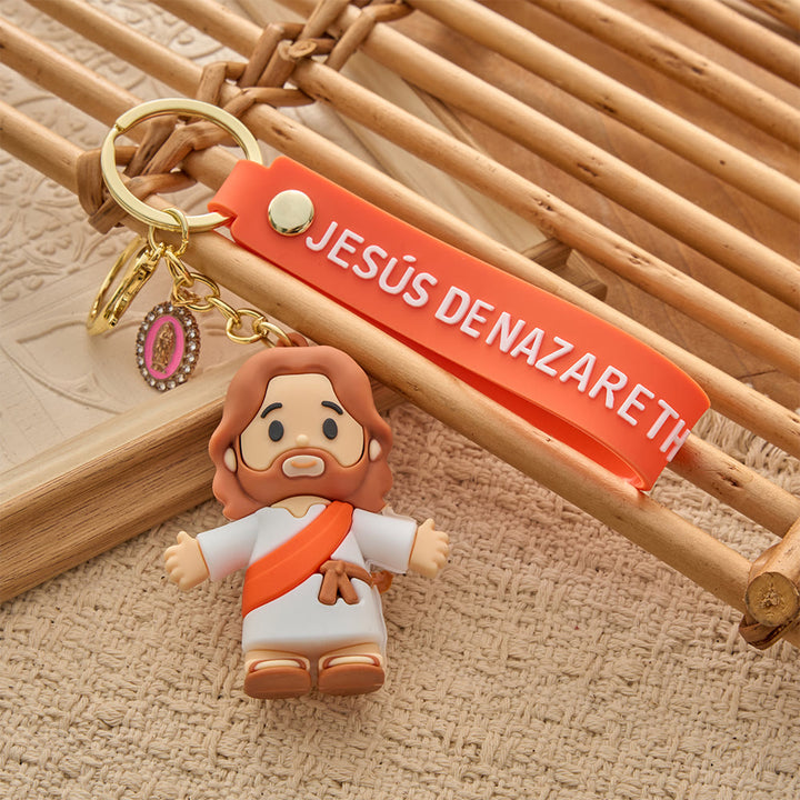 Christianartworkshop Niedlicher Schlüsselanhänger aus Kunstharz mit heiliger Cartoon-Figur: Symbol himmlischer Fürsorge - Jesus - image 1