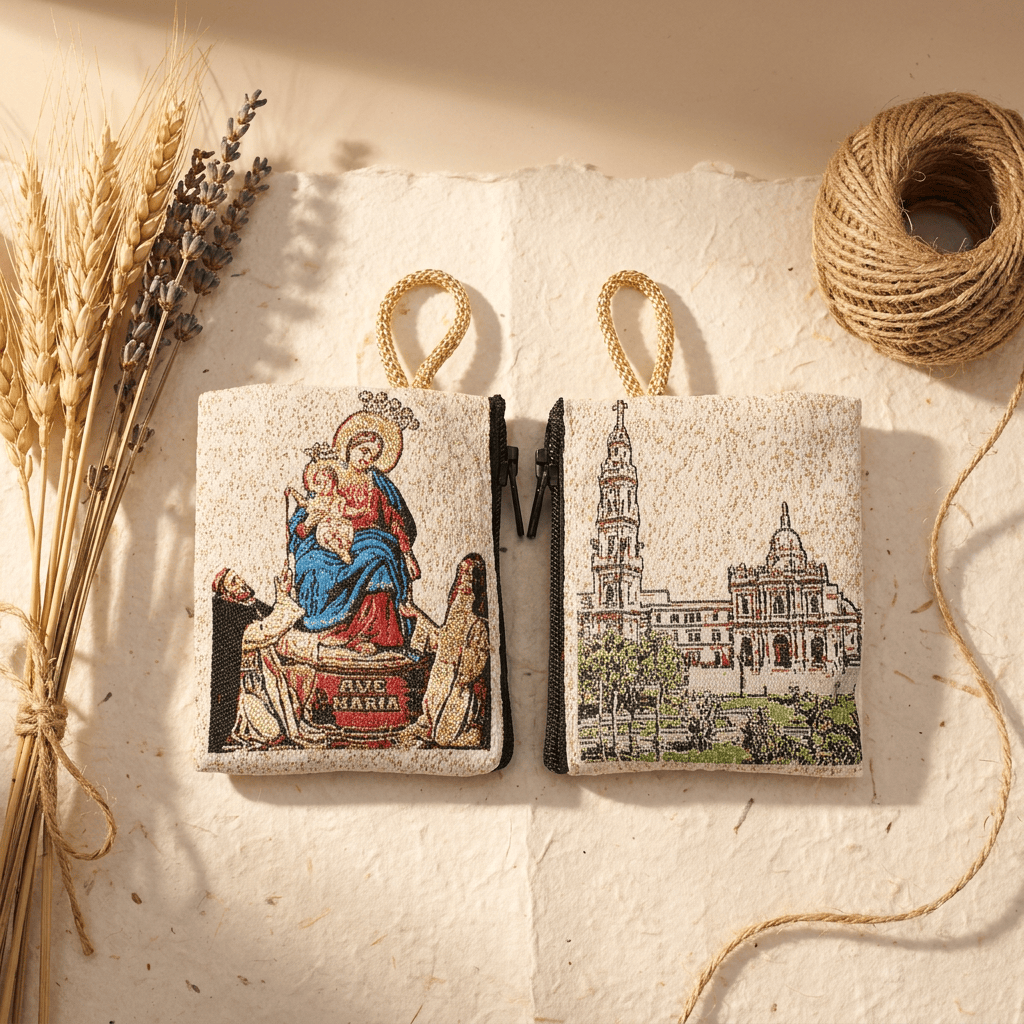 Christianartworkshop Rosenkranzetui aus bedrucktem Stoff mit heiligen Figuren: Zeichen des sanften göttlichen Friedens - Madonna mit Kind - image 5