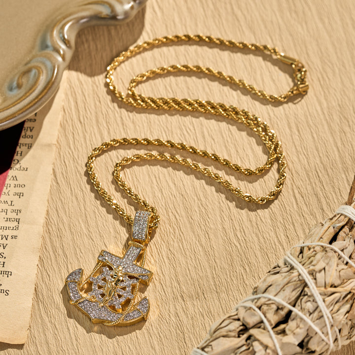 Christianartworkshop Halskette mit Ankerkreuz und Schiffssteuerradanhänger aus Stein: Symbol unerschütterlicher himmlischer Hoffnung - image 3