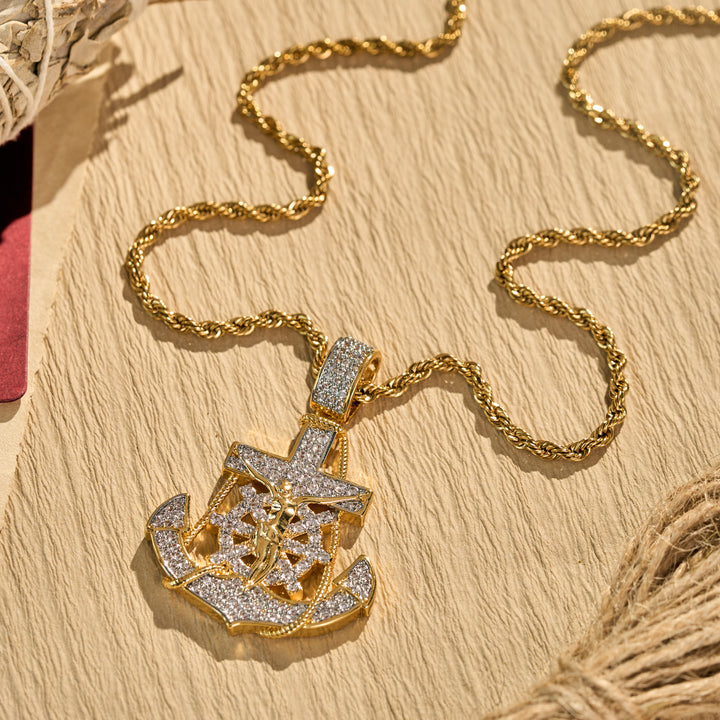 Christianartworkshop Halskette mit Ankerkreuz und Schiffssteuerradanhänger aus Stein: Symbol unerschütterlicher himmlischer Hoffnung - image 4