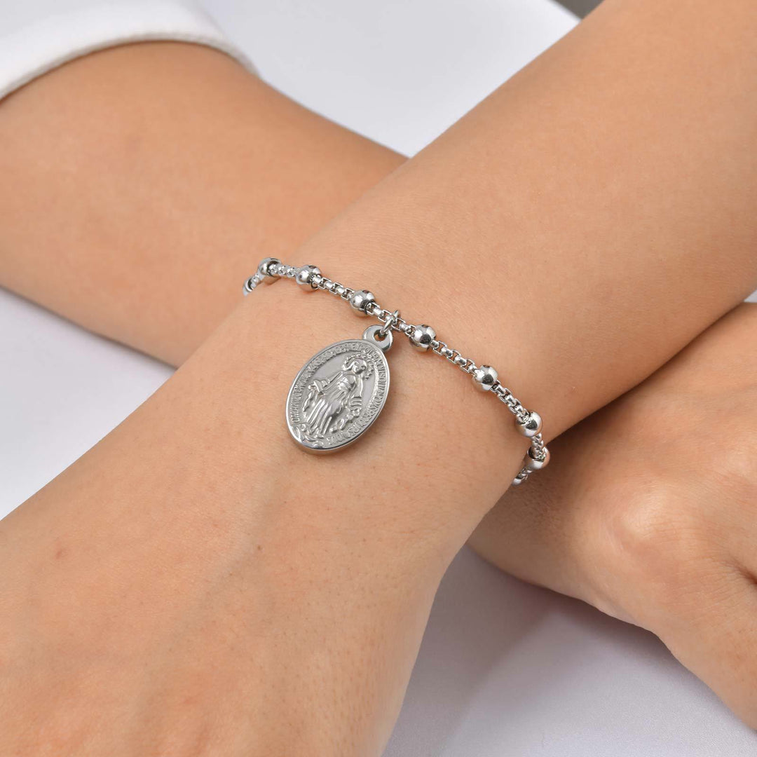Christianartworkshop Armband mit strukturierter Perlenkette und Medaille: Symbol für anhaltende innere Stärke - Wundermedaille & Kruzifix – Silber - image 26