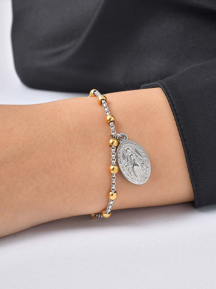 Christianartworkshop Armband mit strukturierter Perlenkette und Medaille: Symbol für anhaltende innere Stärke - Wundermedaille & Kruzifix – Gold/Silber - image 24