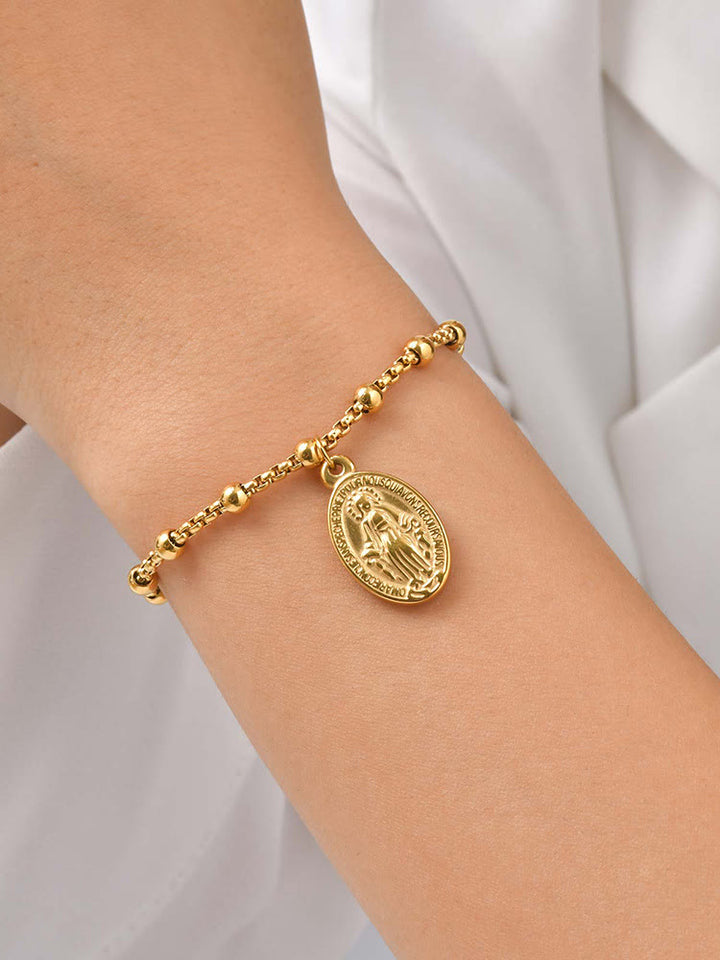 Christianartworkshop Armband mit strukturierter Perlenkette und Medaille: Symbol für anhaltende innere Stärke - Wundermedaille & Kreuz – Gold - image 22