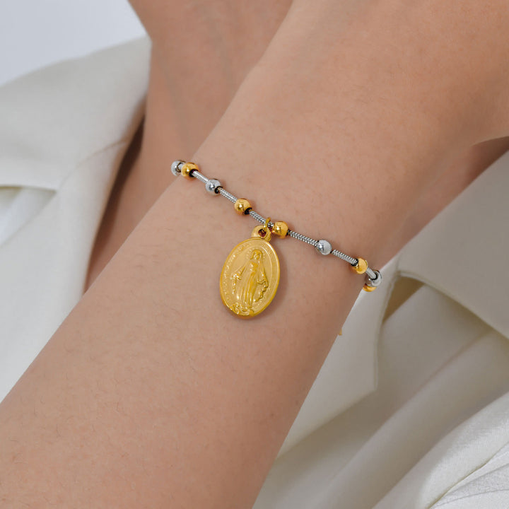 Christianartworkshop Armband mit strukturierter Perlenkette und Medaille: Symbol für anhaltende innere Stärke - Miraculous & Cross – Golden/Silber - image 20