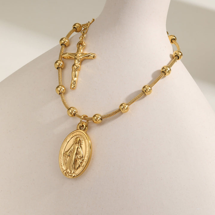 Christianartworkshop Armband mit strukturierter Perlenkette und Medaille: Symbol für anhaltende innere Stärke - Miraculous & Crucifix-Golden - image 15