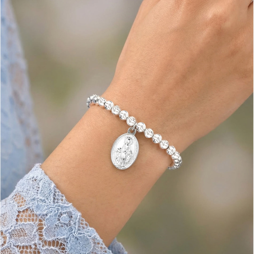 Christianartworkshop Armband mit strukturierter Perlenkette und Medaille: Symbol für anhaltende innere Stärke - Wundermedaille & Kreuz – Silber - image 43