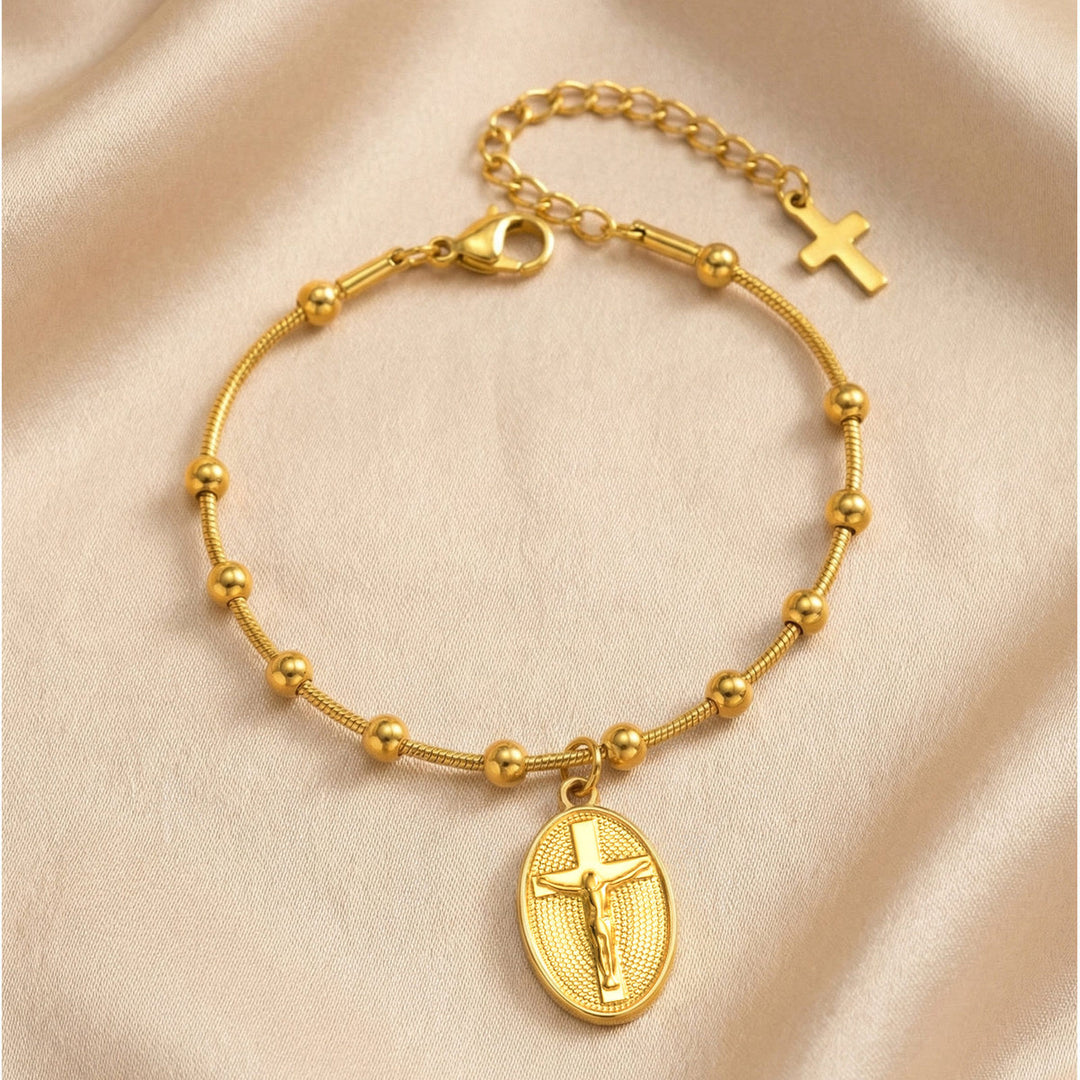 Christianartworkshop Armband mit strukturierter Perlenkette und Medaille: Symbol für anhaltende innere Stärke - image 8