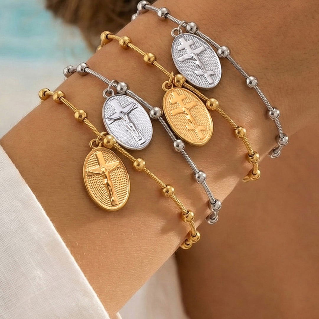 Christianartworkshop Armband mit strukturierter Perlenkette und Medaille: Symbol für anhaltende innere Stärke - image 0