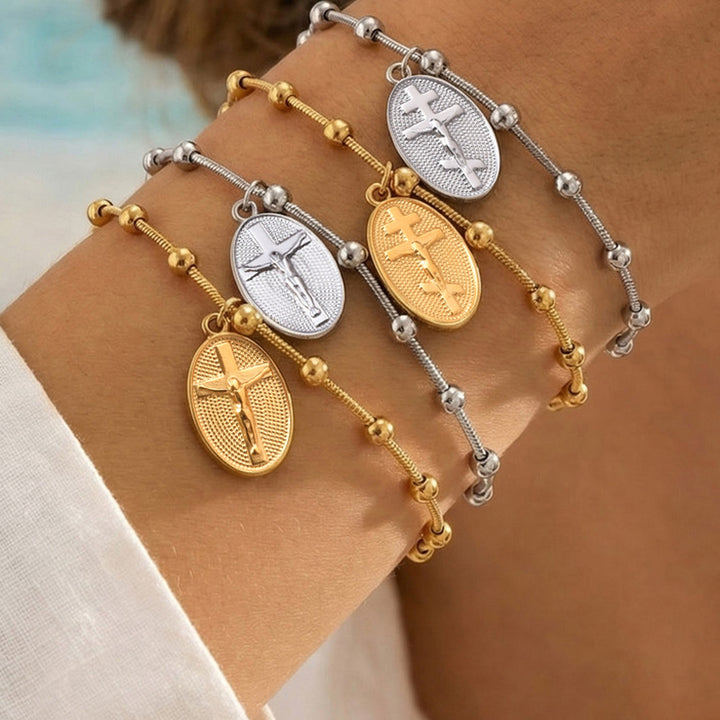 Christianartworkshop Armband mit strukturierter Perlenkette und Medaille: Symbol für anhaltende innere Stärke - image 0