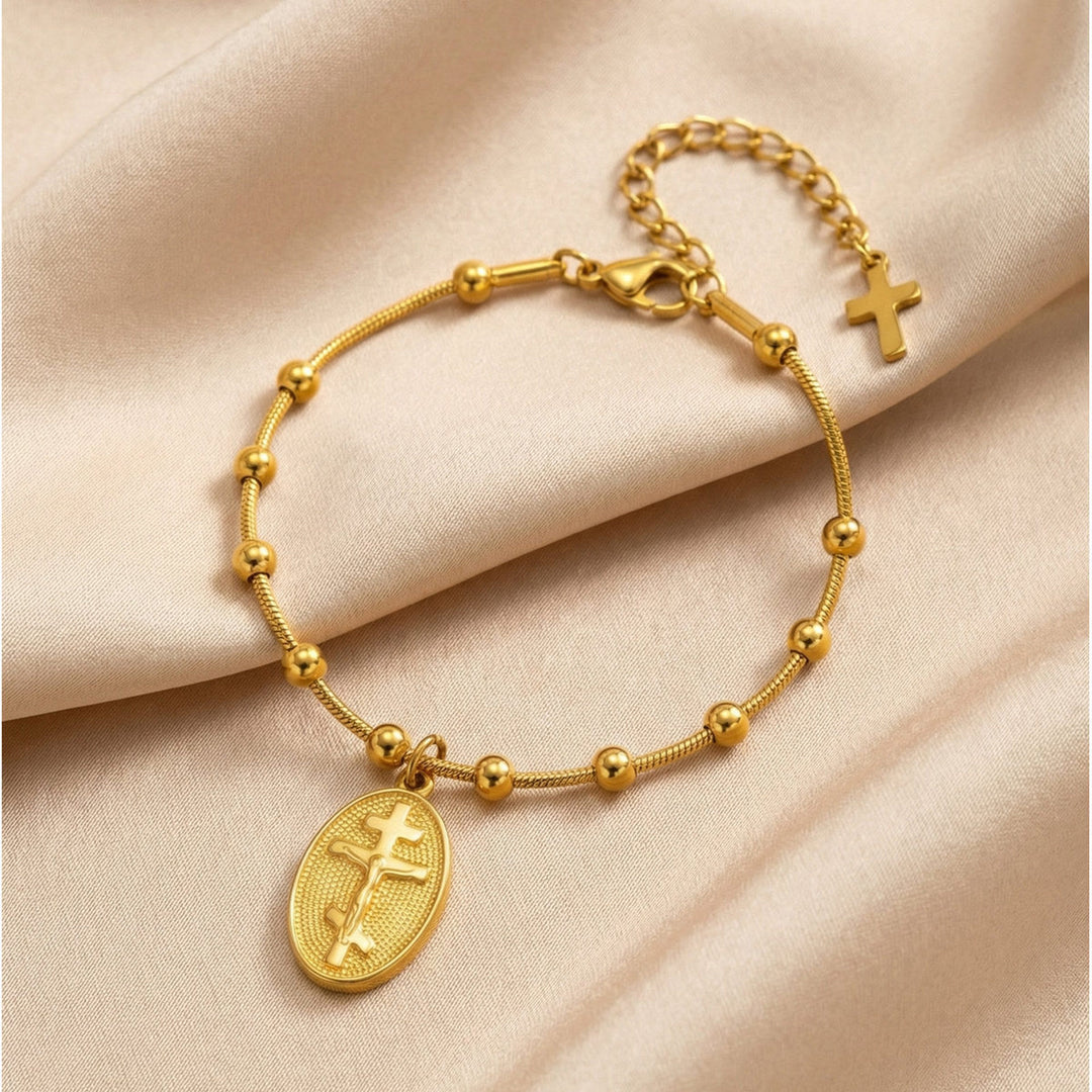 Christianartworkshop Armband mit strukturierter Perlenkette und Medaille: Symbol für anhaltende innere Stärke - image 4