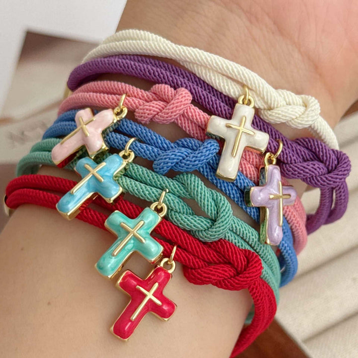 Christianartworkshop Armband mit Kreuzanhänger aus weich geknoteter Kordel: Symbol sanften, himmlischen Trostes - image 0