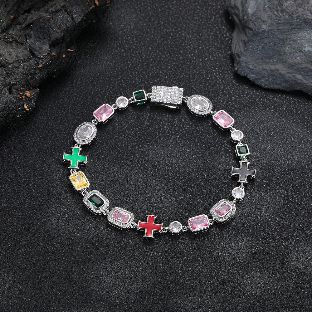 Christianartworkshop Verzierte, mehrsteinige Kreuzkette ineinandergreifend: Zeichen beständigen, wachsamen Schutzes - Armband - Silber - 9 Zoll/23 cm - image 4