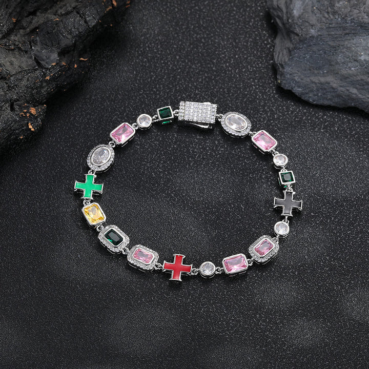 Christianartworkshop Verzierte, mehrsteinige Kreuzkette ineinandergreifend: Zeichen beständigen, wachsamen Schutzes - Armband - Silber - 9 Zoll/23 cm - image 4