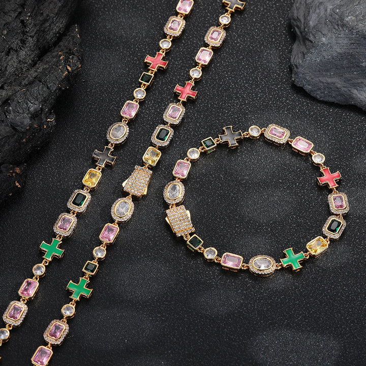 Christianartworkshop Verzierte, mehrsteinige Kreuzkette ineinandergreifend: Zeichen beständigen, wachsamen Schutzes - Armband - Golden - 9 Zoll/23 cm - image 7