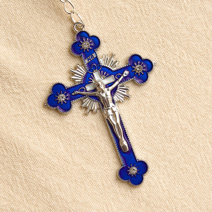 Christianartworkshop Kompakter Rosenkranz aus Glas mit Blumenmuster für Tasche und Auto mit Marienmedaillon: Symbol sanften himmlischen Trostes - image 10
