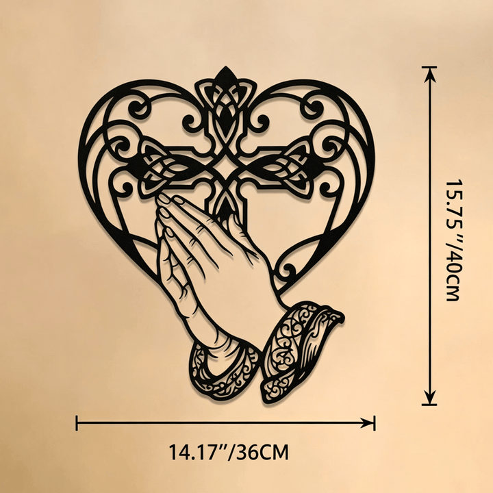 Christianartworkshop Herzförmiger Rahmen mit betenden Händen und Kreuz – Wanddekoration aus Metall: Zeitloses Symbol der heiligen, erlösenden Gnade - 14,17''*15,75''*0,04''/36cm*40cm*0,1cm - image 8