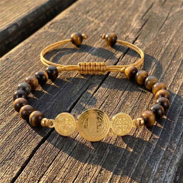 Christianartworkshop Verstellbares Armband mit Perlen und Schiebeknoten – Symbol zeitloser, heiliger Zuflucht - Golden - Tigerauge - image 0