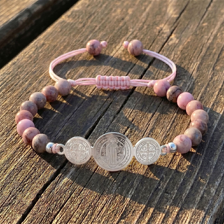 Christianartworkshop Verstellbares Armband mit Perlen und Schiebeknoten – Symbol zeitloser, heiliger Zuflucht - Silber - Rosa Rhodonit - image 4