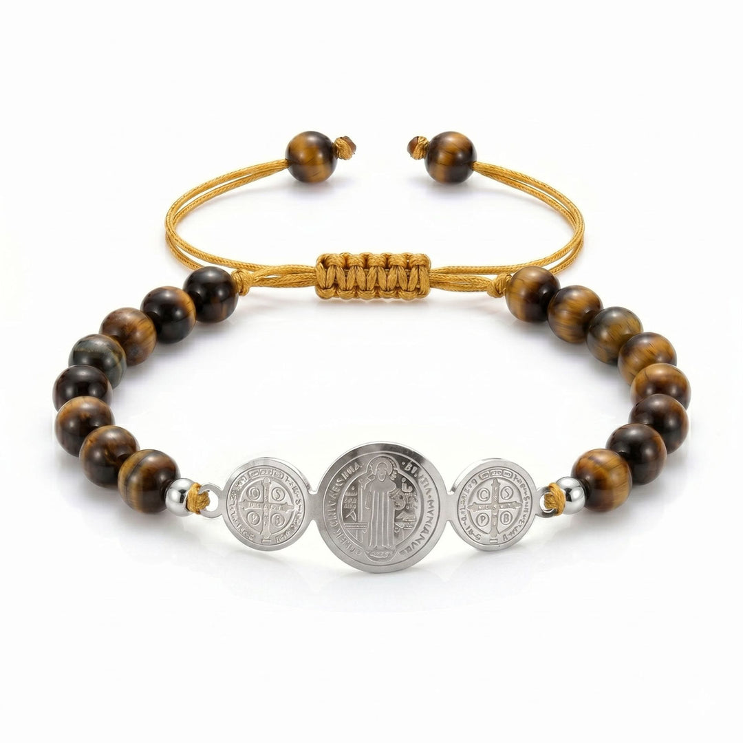 Christianartworkshop Verstellbares Armband mit Perlen und Schiebeknoten – Symbol zeitloser, heiliger Zuflucht - Silber - Tigerauge - image 7