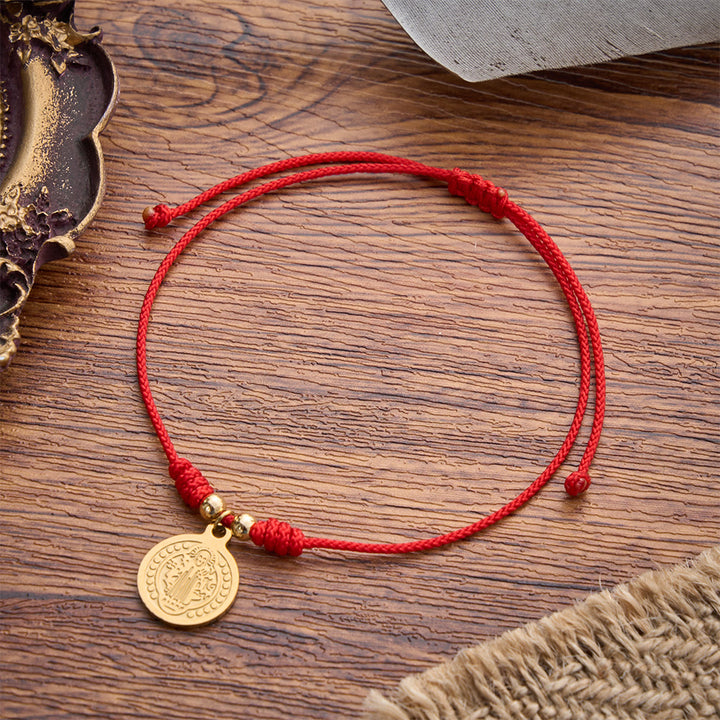 Christianartworkshop Gewebtes Armband mit geprägter Medaille: Ein tragbares Andenken an zeitlose himmlische Gnade - Der heilige Benedikt - image 3