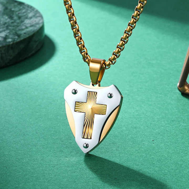Christianartworkshop Robuste, schildförmige Kreuzkette aus Titanstahl: Symbol unerschütterlicher spiritueller Stärke - image 2