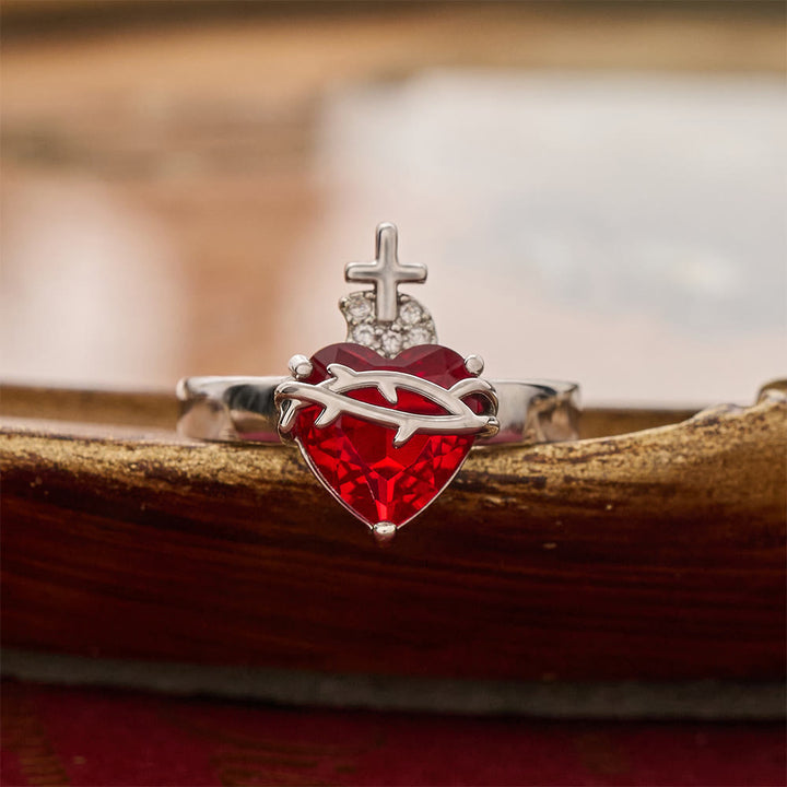 Christianartworkshop Offener Ring mit geformtem Heiligen Herzen: Symbol für zärtlichen himmlischen Schutz - Sacred Heart B (Geeignet für US-Größen 6–9) - image 2