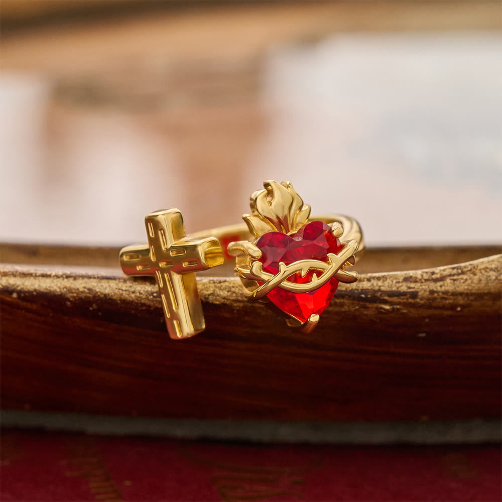Christianartworkshop Offener Ring mit geformtem Heiligen Herzen: Symbol für zärtlichen himmlischen Schutz - Sacred Heart G (Geeignet für US-Größen 6–9) - image 11