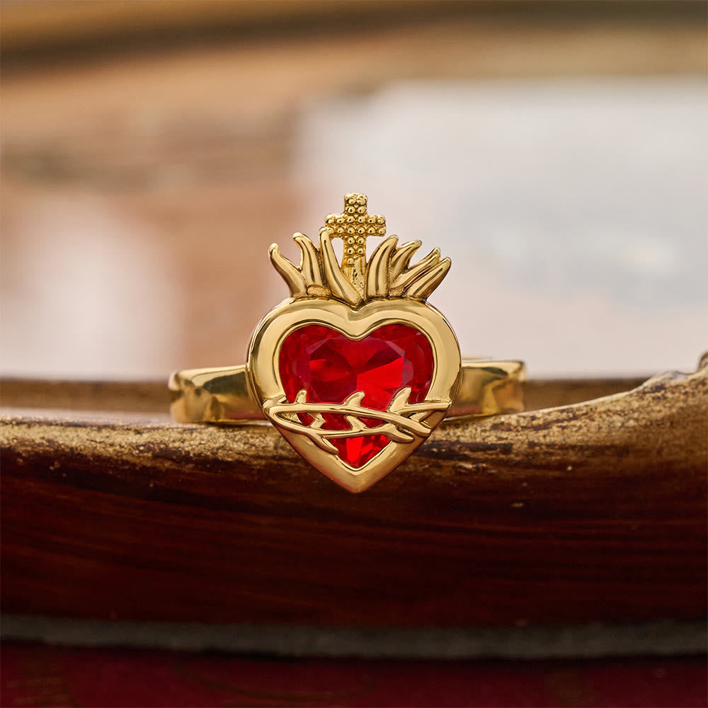 Christianartworkshop Offener Ring mit geformtem Heiligen Herzen: Symbol für zärtlichen himmlischen Schutz - Sacred Heart K (Geeignet für US-Größen 6–9) - image 19