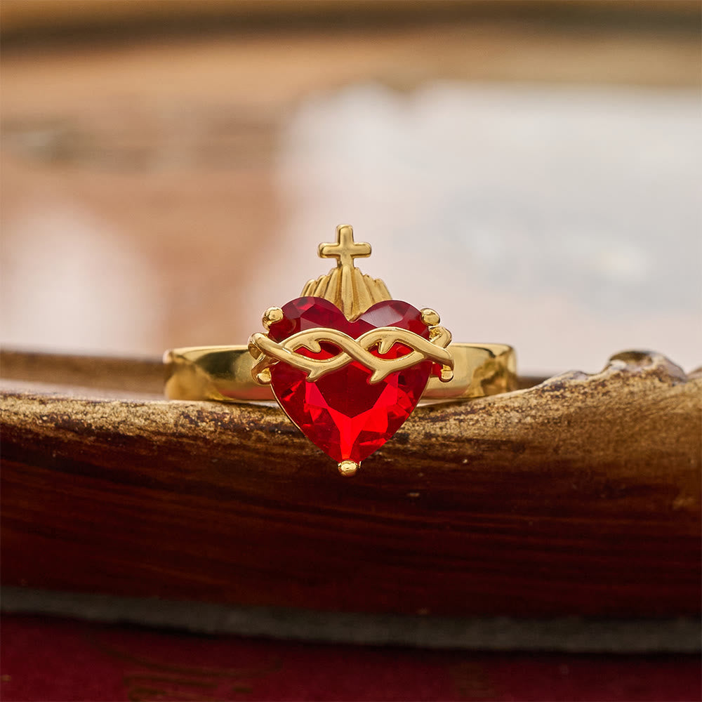Christianartworkshop Offener Ring mit geformtem Heiligen Herzen: Symbol für zärtlichen himmlischen Schutz - Sacred Heart C (Geeignet für US-Größen 6–9) - image 4