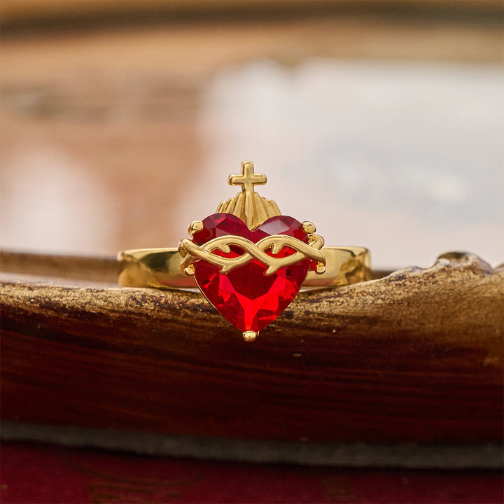 Christianartworkshop Offener Ring mit geformtem Heiligen Herzen: Symbol für zärtlichen himmlischen Schutz - Sacred Heart C (Geeignet für US-Größen 6–9) - image 4