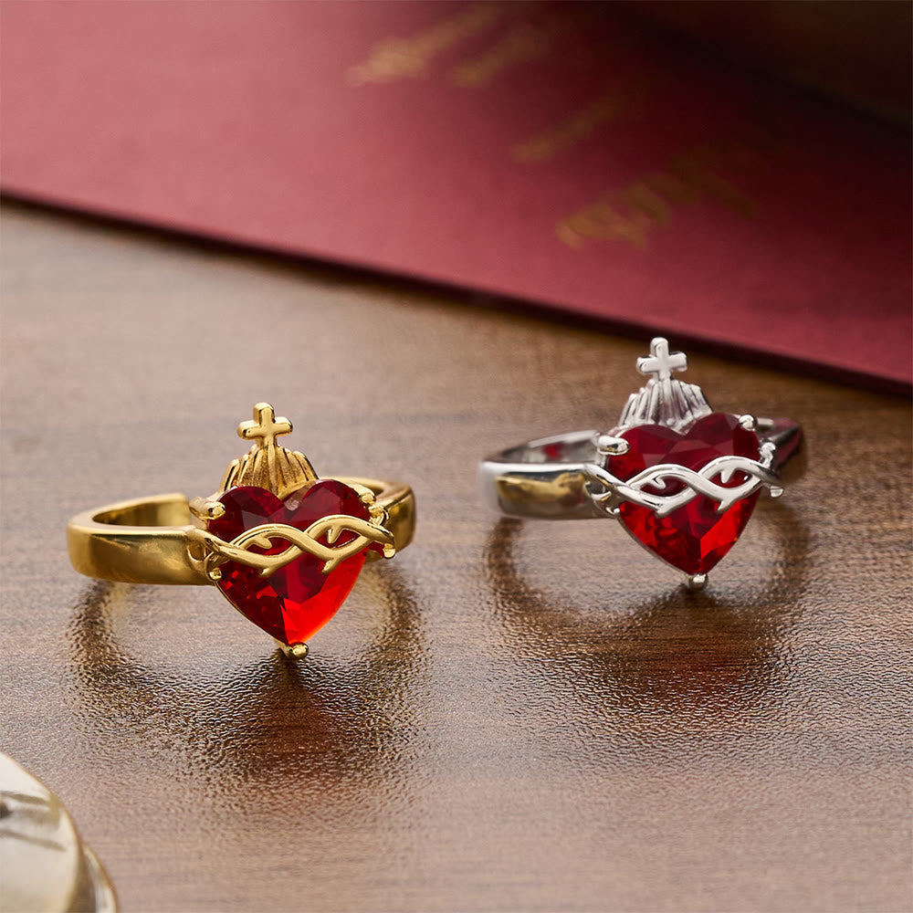 Christianartworkshop Offener Ring mit geformtem Heiligen Herzen: Symbol für zärtlichen himmlischen Schutz - image 3