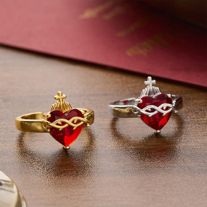 Christianartworkshop Offener Ring mit geformtem Heiligen Herzen: Symbol für zärtlichen himmlischen Schutz - image 3
