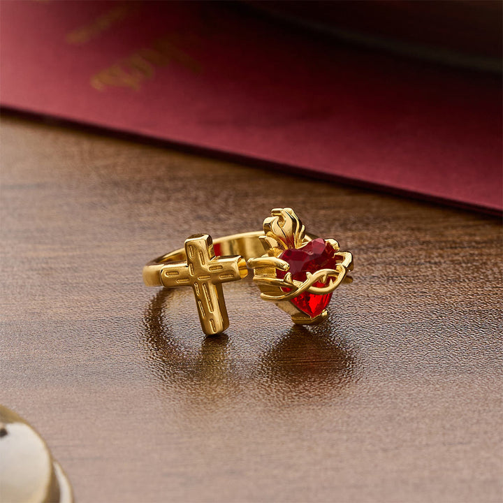 Christianartworkshop Offener Ring mit geformtem Heiligen Herzen: Symbol für zärtlichen himmlischen Schutz - image 12